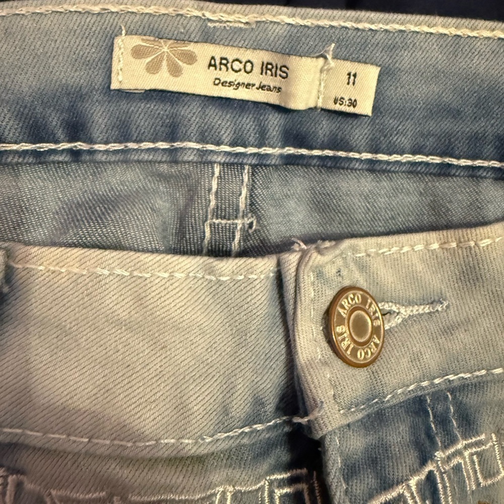 Embroidered Jean Shorts with Fringe Hem - Picture 5 of 5